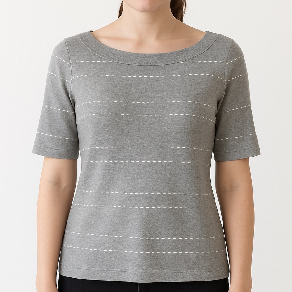 Hanna Gray & White Boatneck short‎ sleeved Top, Size S, NWT